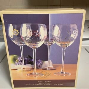 Retired Lenox Balloon Wine Floral Spirit Glass. Set of 4. Brand new in box.